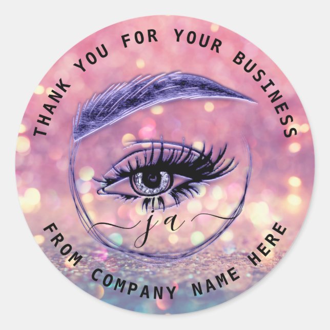 Eyelash Logo Name Holograph Dankeschön Monogram Bl Runder Aufkleber (Vorderseite)