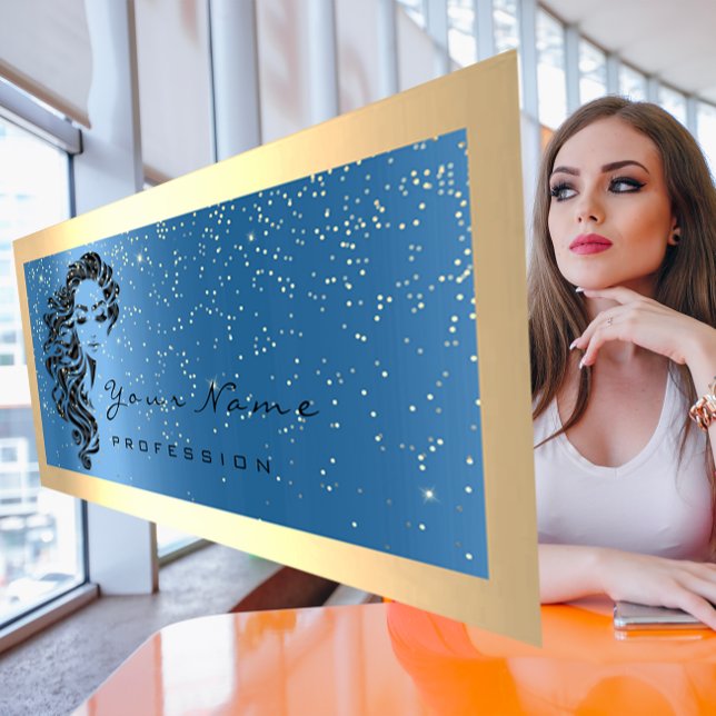 Eyelash Makeup Artist Hair Gold Body Blue Gold Visitenkarte (Eyelash Makeup Artist Hair Gold Body Blue Gold Business Card)