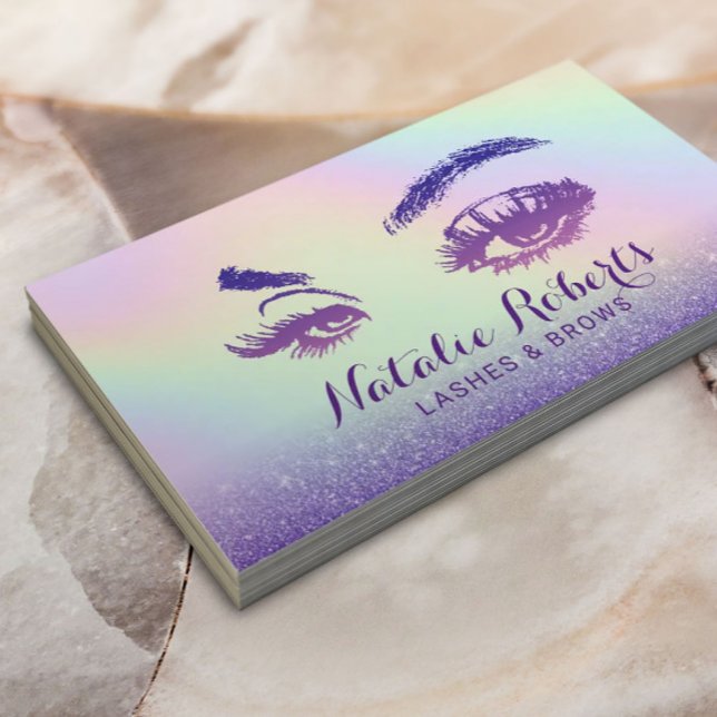 Eyelash Makeup Artist Lila Glitzer Holographic Visitenkarte (Von Creator hochgeladen)
