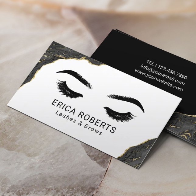 Eyelash Makeup Artist Modern Black Geode Salon Visitenkarte (Von Creator hochgeladen)