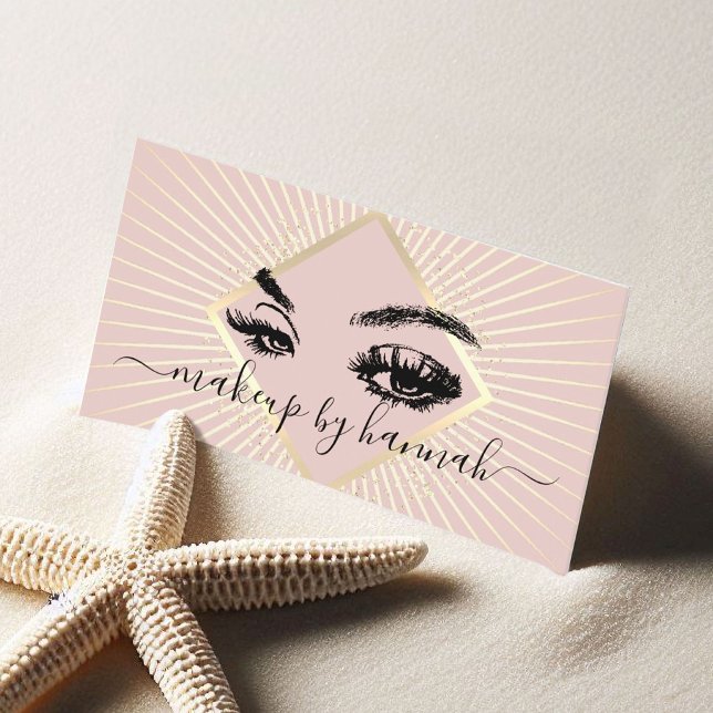 Eyelash Makeup Artist Modern Blush Pink Gold Salon Visitenkarte (Von Creator hochgeladen)