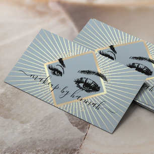 Eyelash Makeup Artist Modern Dusty Blue Gold Salon Visitenkarte