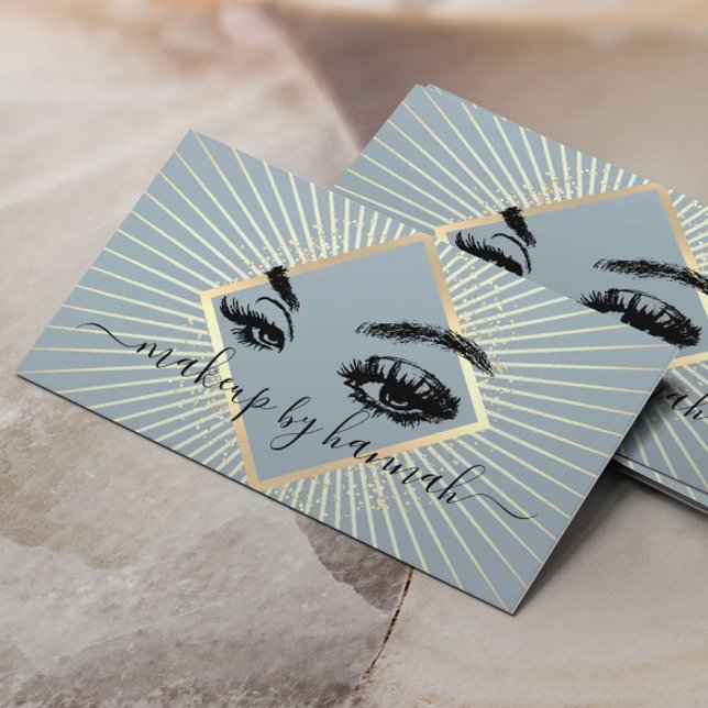 Eyelash Makeup Artist Modern Dusty Blue Gold Salon Visitenkarte (Von Creator hochgeladen)