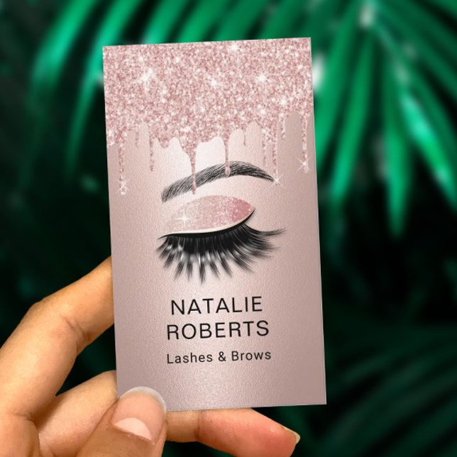 Eyelash Makeup Artist Rose Gold Glitzer Tropfen Visitenkarte (Von Creator hochgeladen)