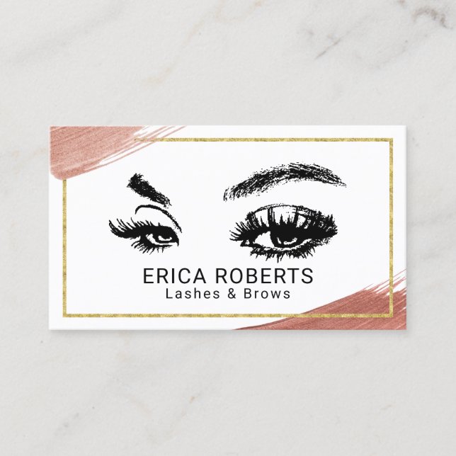 Eyelash Makeup Artist Rose Gold Pinselstriche Visitenkarte (Vorderseite)
