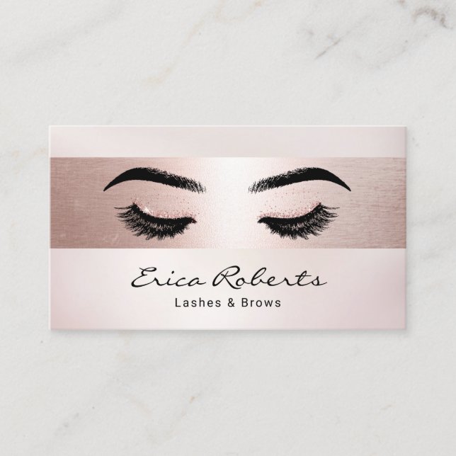 Eyelash Makeup Artist Rose Gold Strip Salon Visitenkarte (Vorderseite)