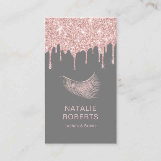 Eyelash Makeup Artist Rose Gold Tropfen Schönheits Visitenkarte (Vorderseite)