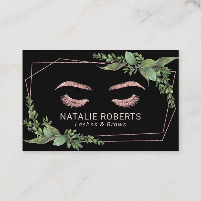 Eyelash Makeup Artist Rose Goldene Grüne Visitenkarte (Vorderseite)