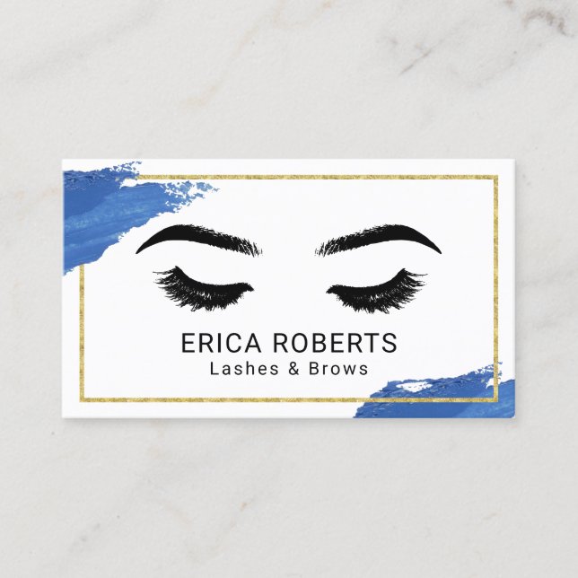 Eyelash Makeup Artist Royal Blue Brushstroke Salon Visitenkarte (Vorderseite)