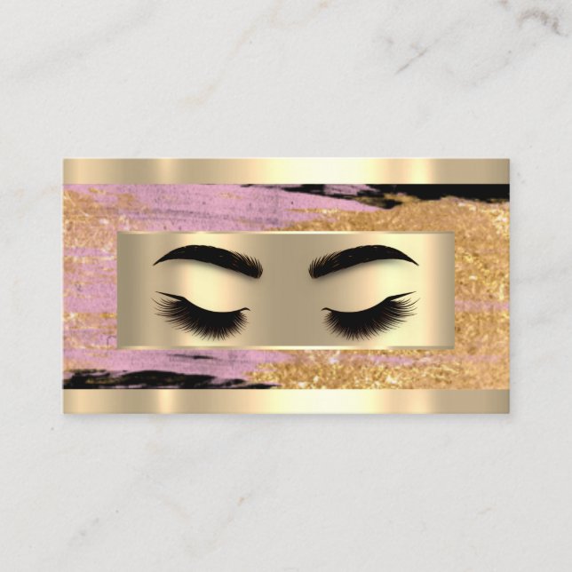 Eyelash Makeup QR Code Logo Pink Gold Strikes Visitenkarte (Vorderseite)