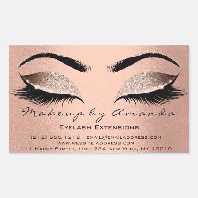 Eyelash Makeup UAWG Beauty Blush Rose Gold Glitzer Rechteckiger Aufkleber (Vorderseite)