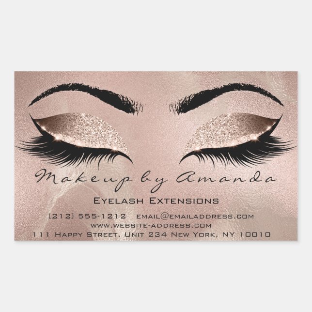 Eyelash Makeup UAWG Beauty Skinn Rose Gold Glitzer Rechteckiger Aufkleber (Vorderseite)