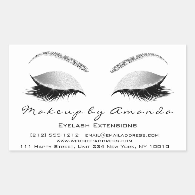 Eyelash Makeup UAWG Beauty White Gray Glitzer Rechteckiger Aufkleber (Vorderseite)
