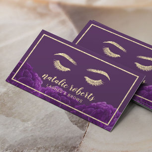 Eyelash Makeust Artist Gold Frame Lila Floral Visitenkarte