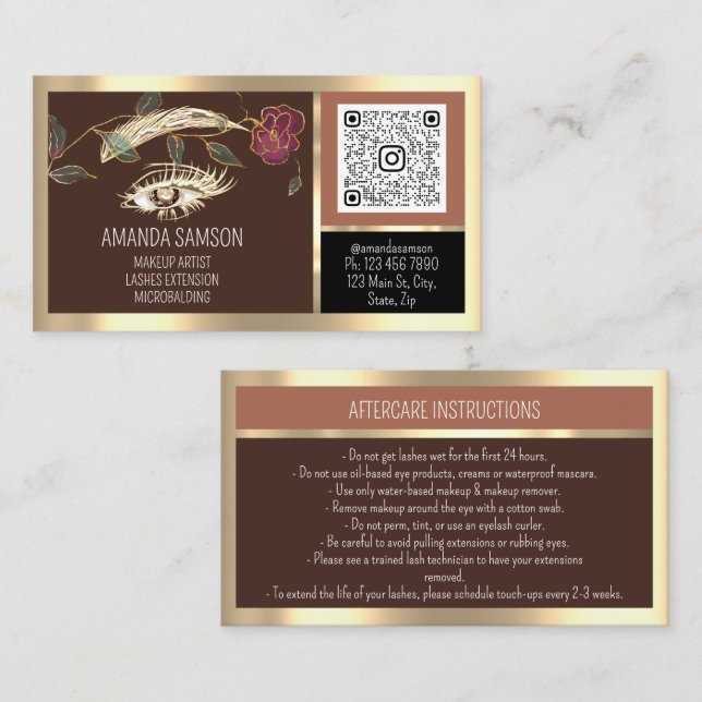 Eyelash Microblade QRCODE Aftercare Brown-Rose Visitenkarte (Vorne/Hinten)