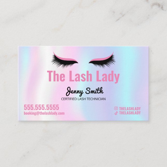 EyeLash Tech Lash Schönheitssalon Pastel Rainbow Visitenkarte (Vorderseite)