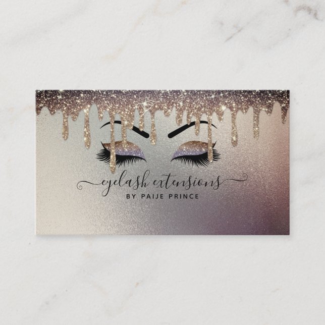 Eyelash Tech Lash Stylist Bronze Gold Glitzer Trop Visitenkarte (Vorderseite)