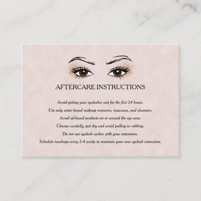 Eyelash-Verlängerung Brow-Bar Aftercare-Anweisunge Visitenkarte (Vorderseite)