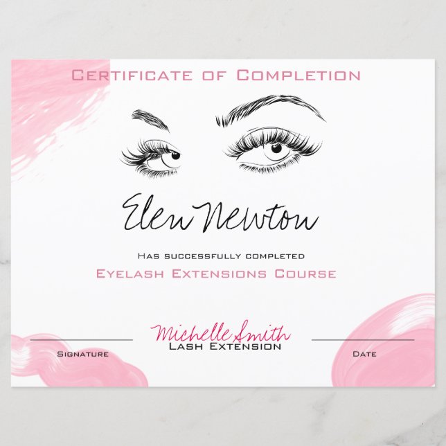 Eyelash Verlängerungskurs Abschlusszeugnis (Vorderseite)