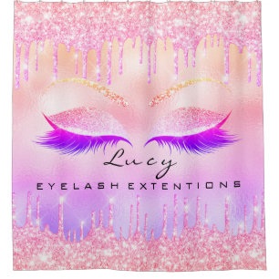 Eyelashes Extension Pink Holograph Glitzer Spark Duschvorhang