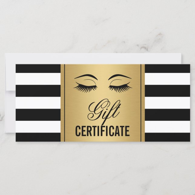 Eyelashes Makeup Geschenkgutschein Gold B&W Streif (Vorderseite)