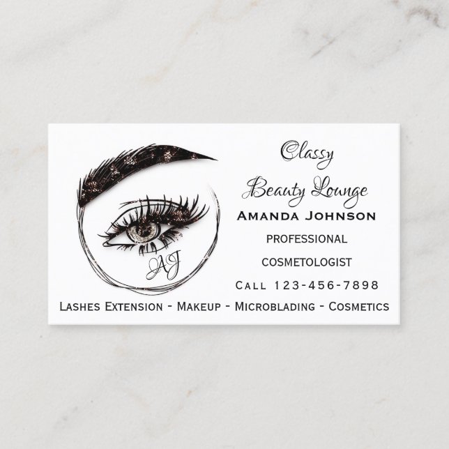 Eyelashes Makeup Microblade Logo QrCode Brown Visitenkarte (Vorderseite)