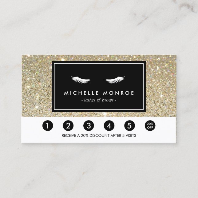 Eyelashes mit Gold Glitzer Loyalty Punch Card Treuekarte (Vorderseite)