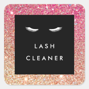 Eyelashes mit Rot/Bronze Glitzer Lash Cleaner Quadratischer Aufkleber