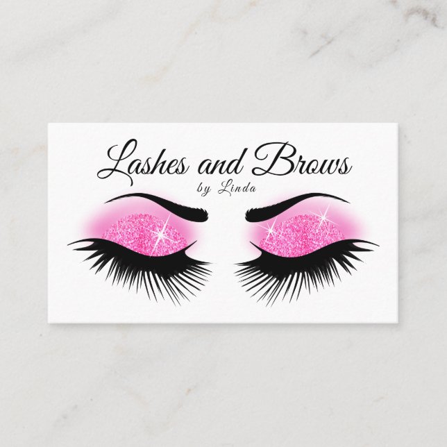 Eyelashes und Brauen - heißes Rosa-Glitzer Visitenkarte (Vorderseite)