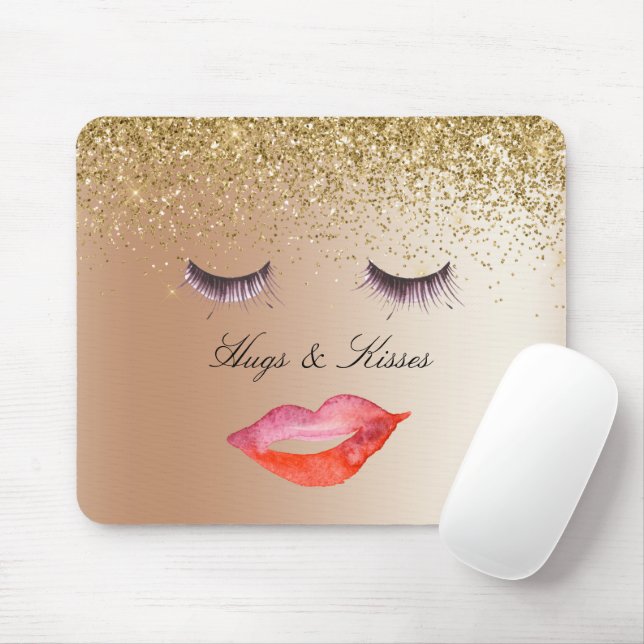 Eyelashes und Lippen Gold Glitzer Ombre Mousepad (Mit Mouse)