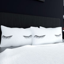 Eyes Asleep Black Eyelashes White Pillow Case Set
