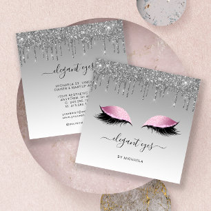 Eyes Glitter Drip Makeup Artist Silber Rosa Quadratische Visitenkarte