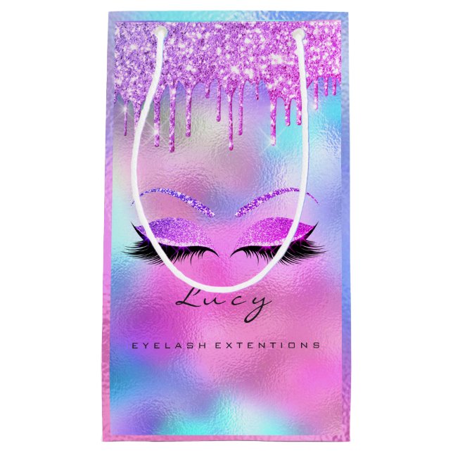 Eyes Lashes Makeup Bridal Name Glitzer Holographic Kleine Geschenktüte (Vorderseite)