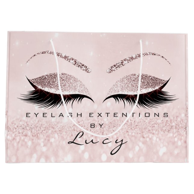 Eyes Lashes Makeup Bridal Name Glitzer Pink Pastel Große Geschenktüte (Rückseite)