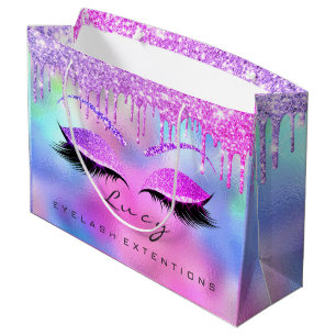Eyes Lashes Makeup Bridal Name Glitzer Rosa Tropfe Große Geschenktüte