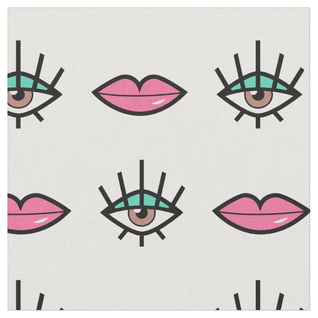 Eyes & Lips Kitschy Pattern Stoff (Nahaufnahme)
