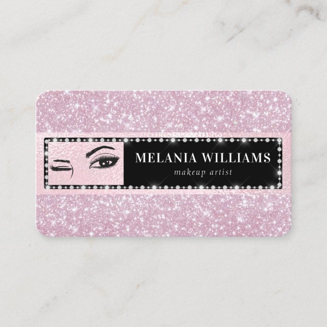 Eyes Makeup Artist Trendy Rose Gold Glitzer Girl Visitenkarte (Vorderseite)