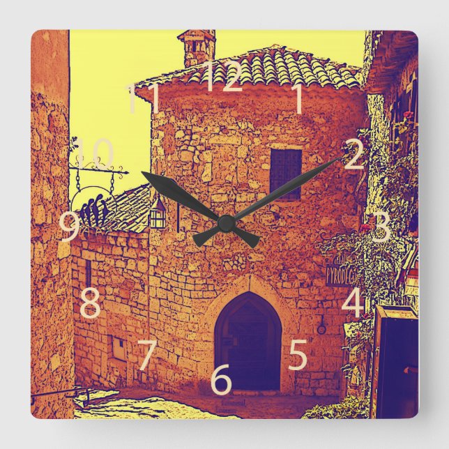 Eze, Provence kitchen clock Quadratische Wanduhr (Vorderseite)