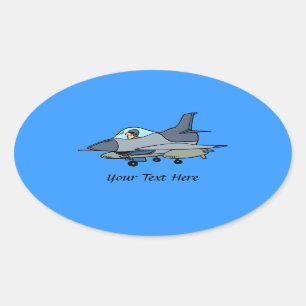 F16 Cartoon- und Falcon-Design Ovaler Aufkleber