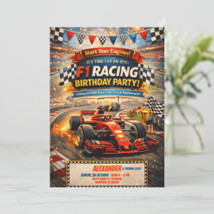 F1 Rennwagen Roter Auto Geburtstagsjunge Party-Ein Einladung