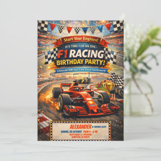 F1 Rennwagen Roter Auto Geburtstagsjunge Party-Ein Einladung