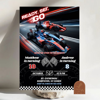 F1 Zwei-Rennwagen Gemeinsamer Geburtstag Einladung