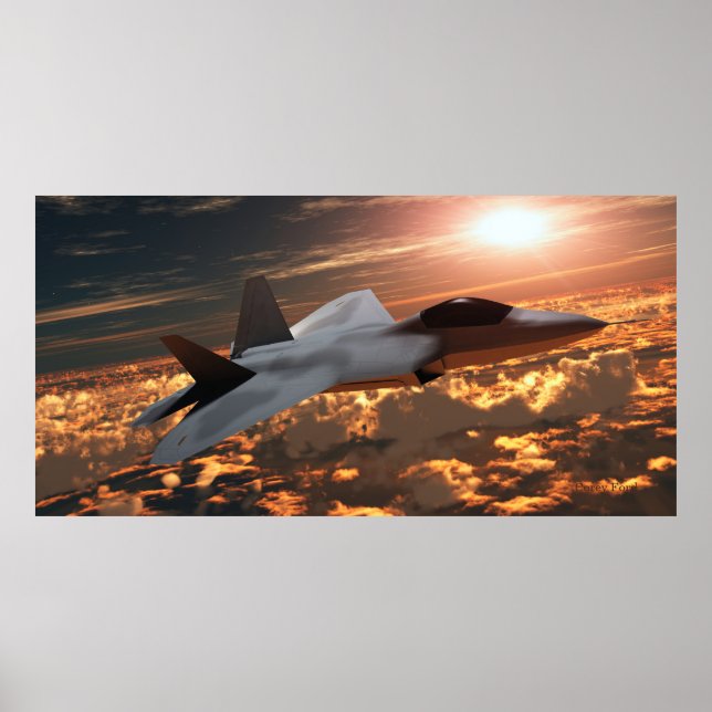 F22 Fighter Jet bei Sunset Print Poster (Vorne)