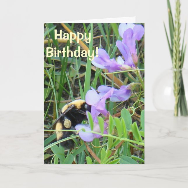 F2 Biene auf Lila Wildblumen Karte (Vorderseite)