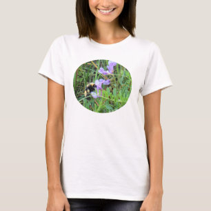 F32w Bee auf Lila Wildblumen T-Shirt