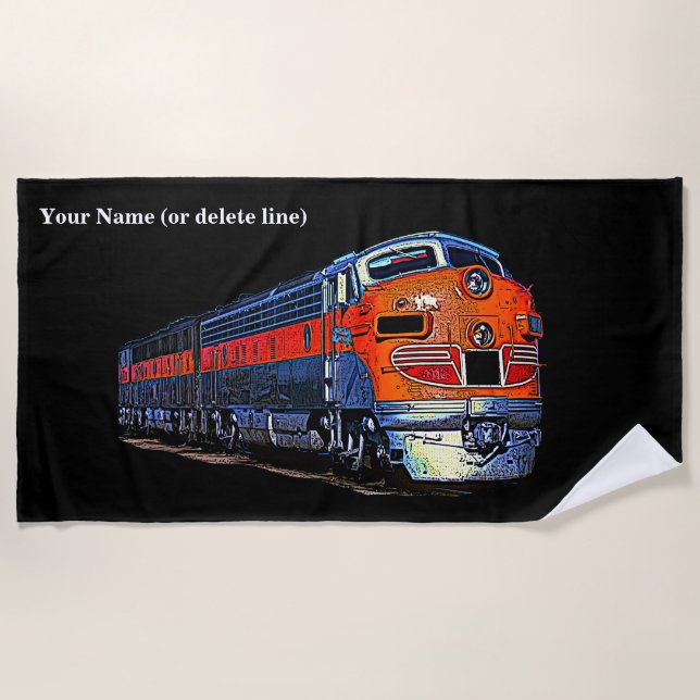 F7 Orange Diesel Lokomotive - Name hinzufügen Strandtuch (Vorderseite)