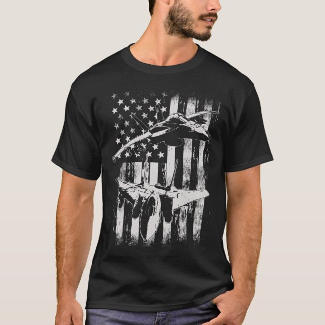 F-14 Tomcat Militärüberflugzeug Amerikanischer Fla T-Shirt (Vorderseite)