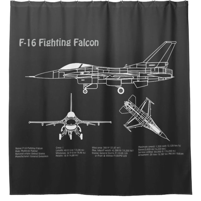 F-16 Falken bekämpfen - Flugzeugherstellungspläne  Duschvorhang (Vorderseite)