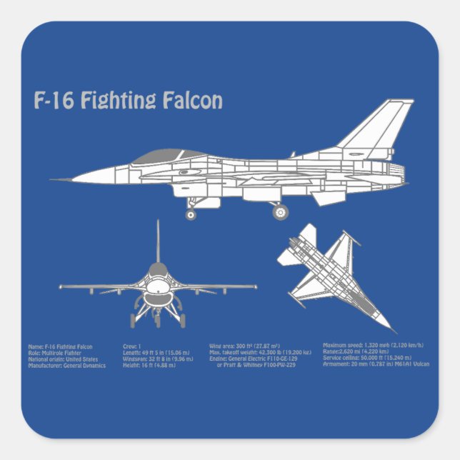 F-16 Falken bekämpfen - Flugzeugkonzept ABD Quadratischer Aufkleber (Vorderseite)