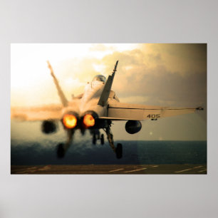 F-18C Hornissen-Fördermaschinen-Nebenbrenner-Start Poster